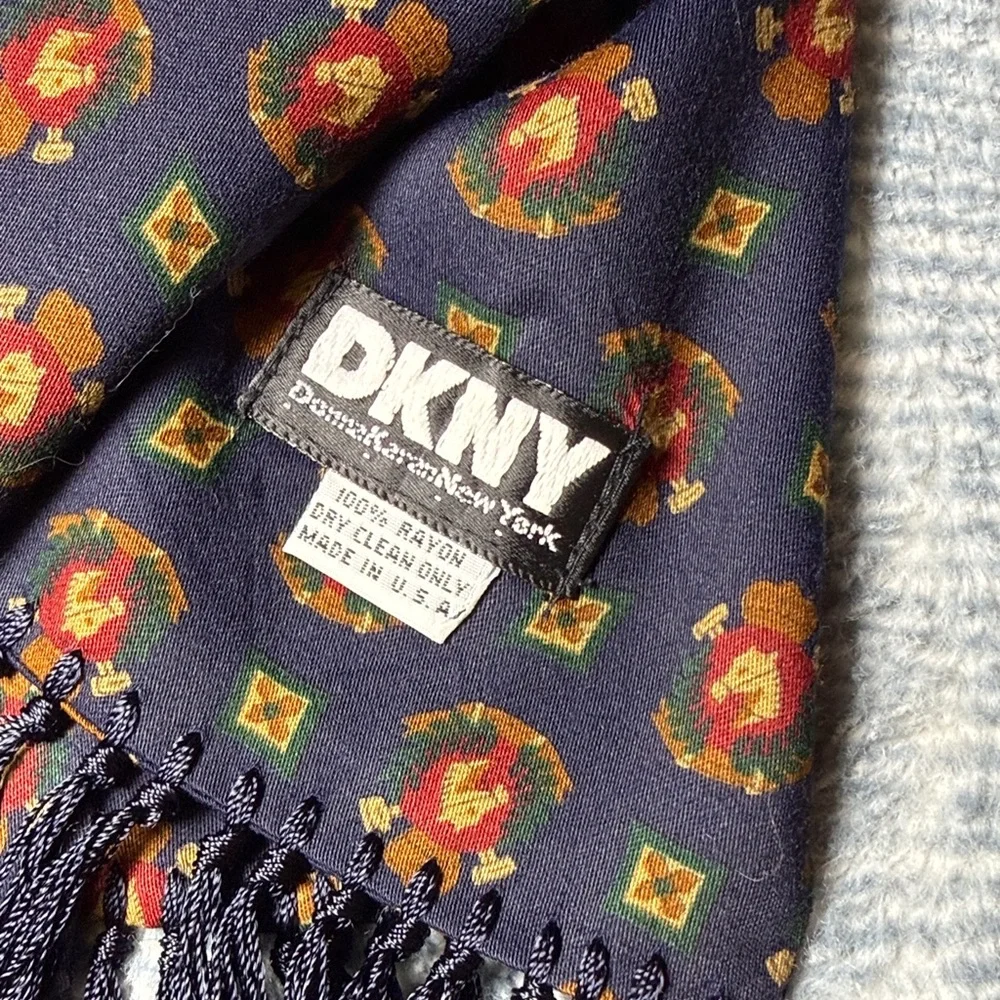 Vintage DKNY Donna Karan New York Silk-Like Rayon Tassel Scarf